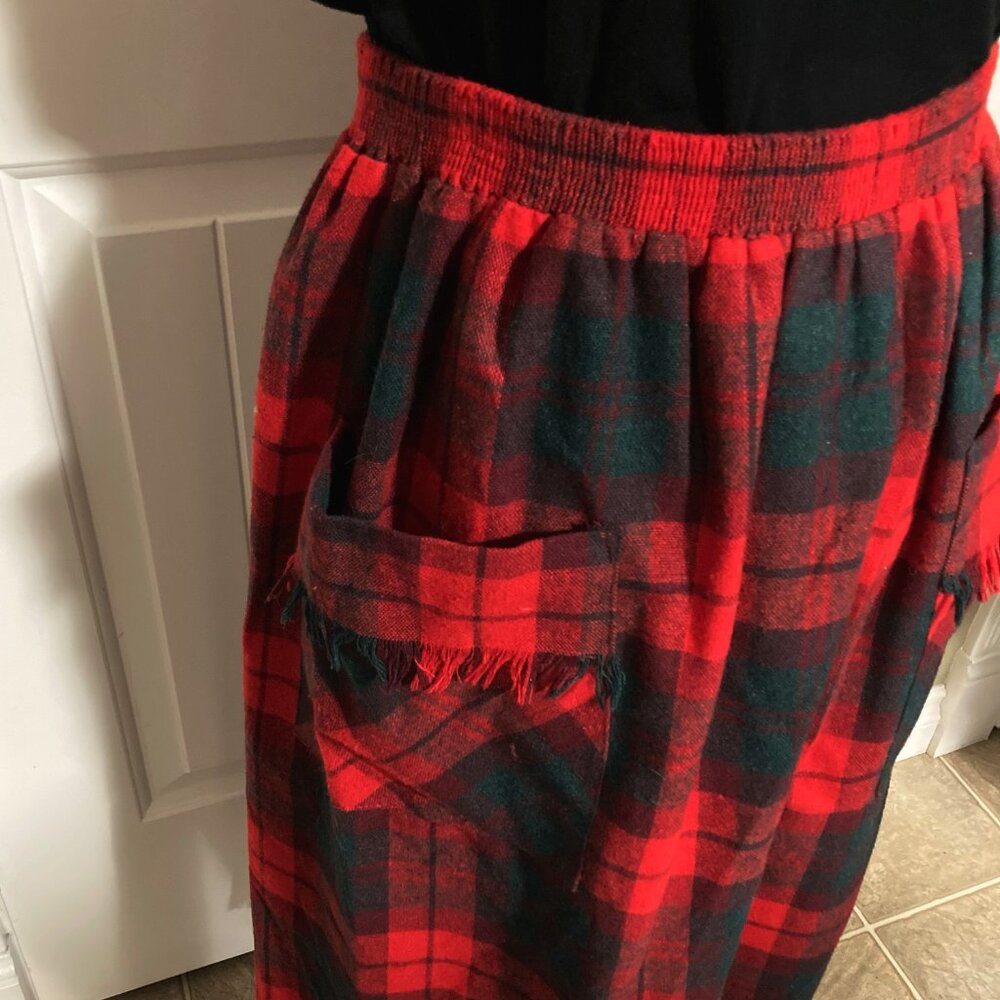 GRAFF SPORT Vintage red pine green plaid a-line skirt w/ pockets ~ SMALL MEDIUM - Picture 4 of 10
